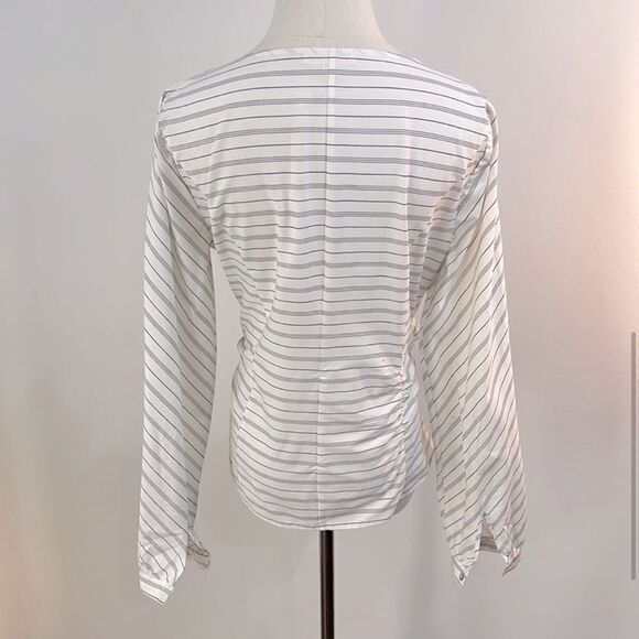 JANE & DELANCEY ANTHROPOLOGIE | V Neck Stripe Balloon Puff Sleeve Top Blouse | M - Picture 5 of 10